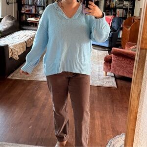 Free People Cozy Sky Blue V-Neck Sweater